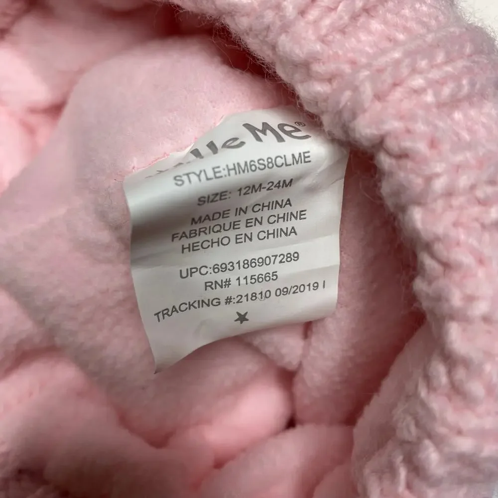 Little Me Sequin Heart Pom Pom Hat and Mitten Set in Pink